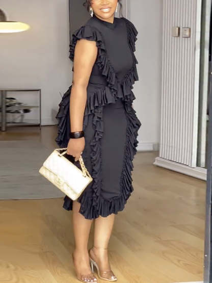 Ruffle Solid Color Midi Dress