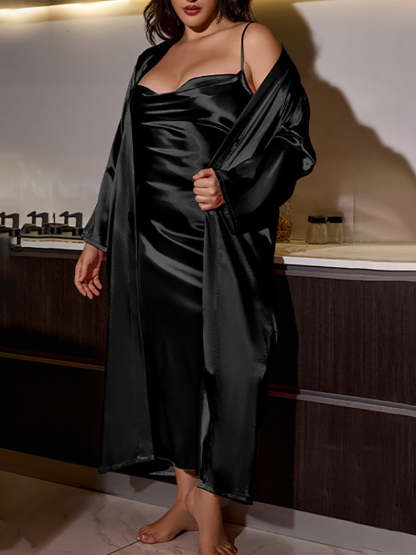 Plus Size Satin Nightgown & Robe Set