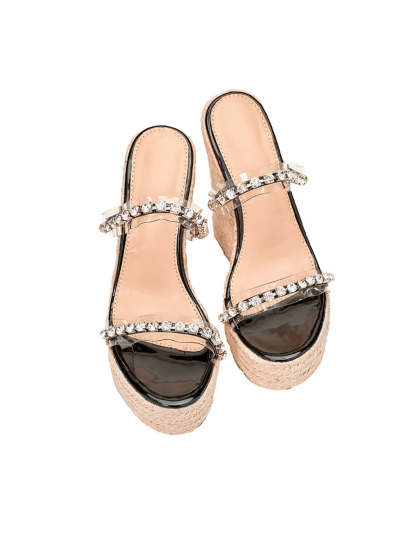 Rhinestone Transparent Strap Wedge Sandals