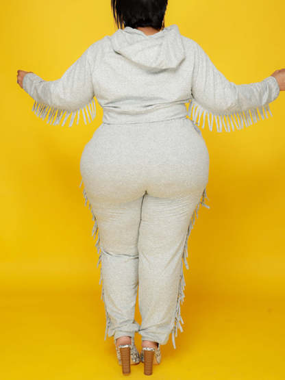 Two Pieces Plus Size Fringe Hooded Tracksuit