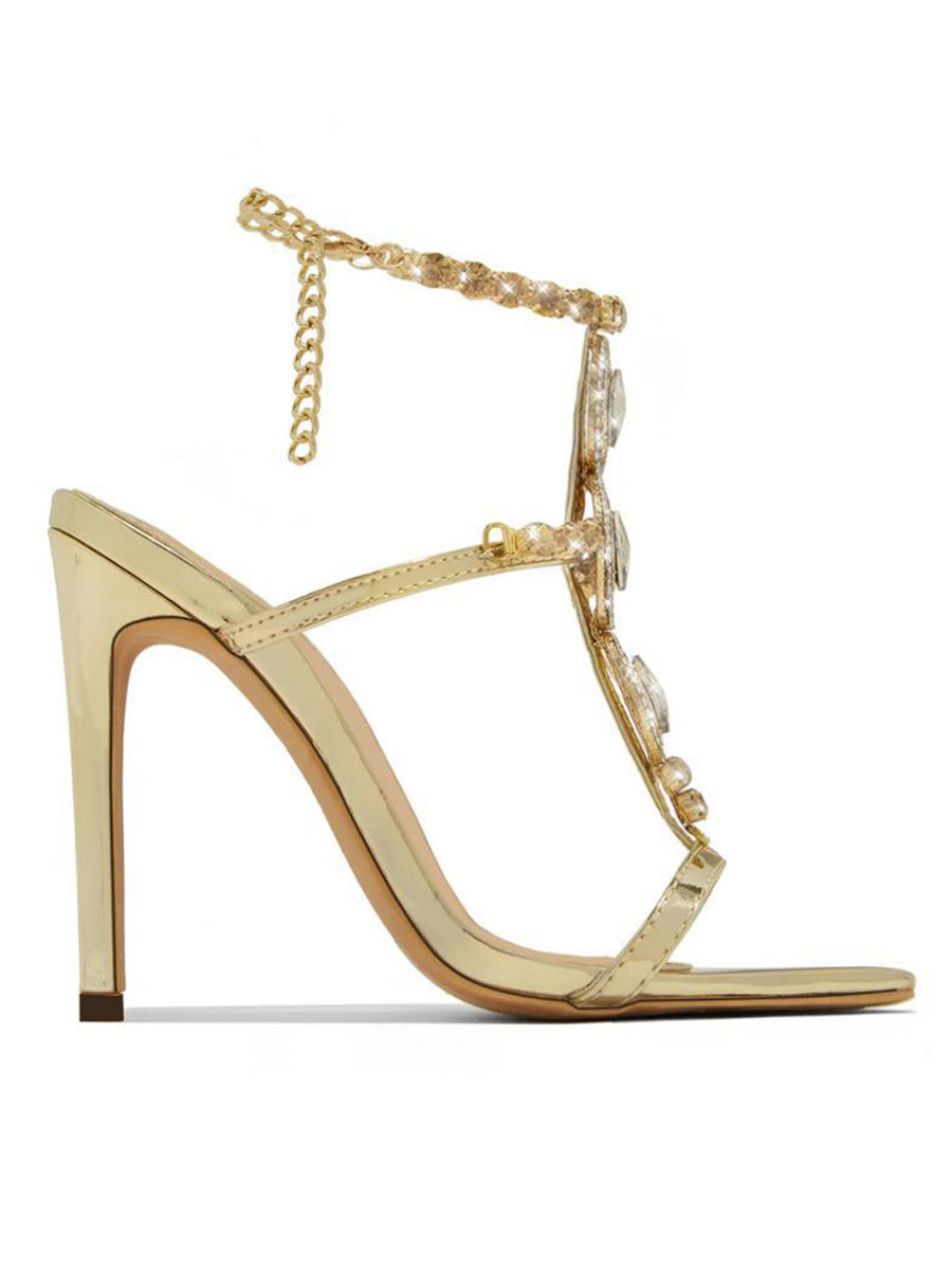 Rhinestone Chain Strap Stiletto Heels