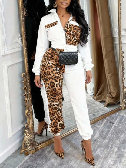 Two Pieces Leopard Patchwork Pants Set