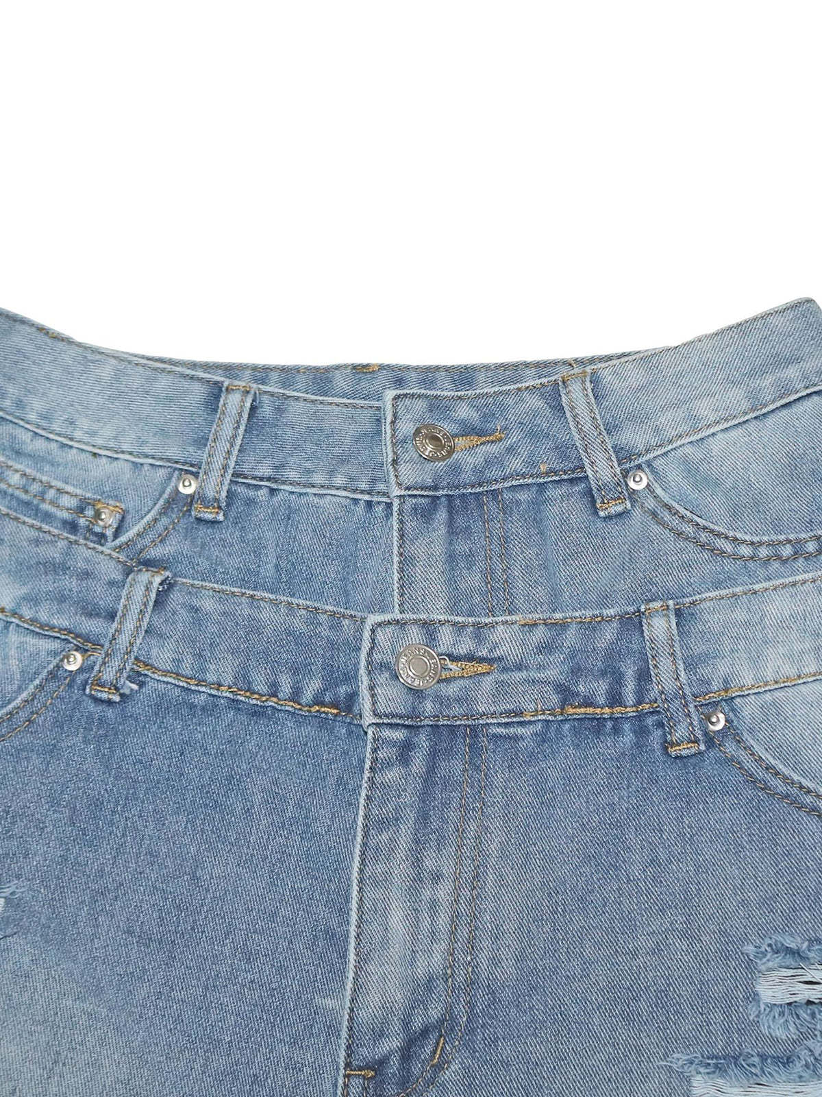 Asymmetrical Distressed Denim Capri Pants