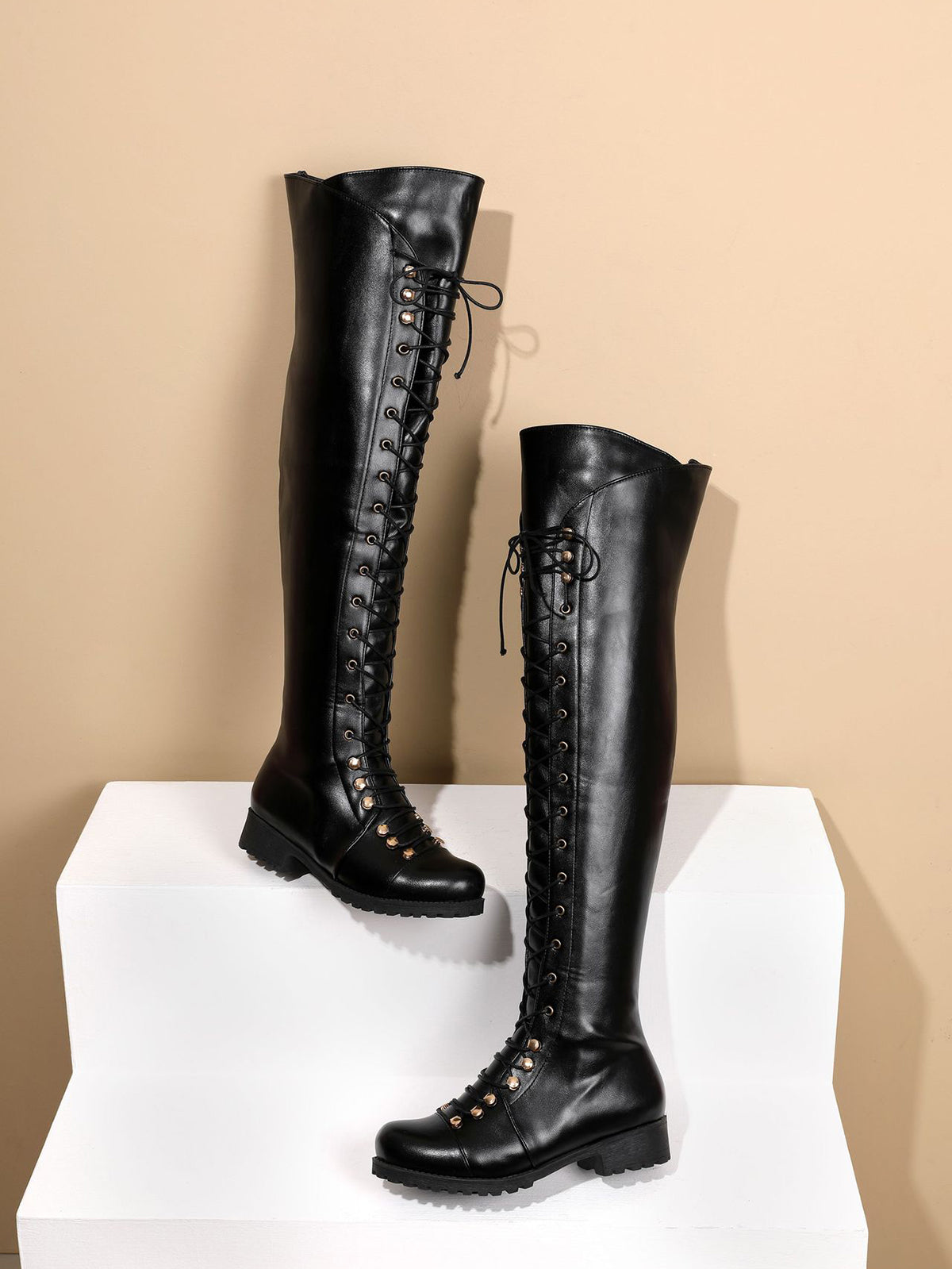 Lace-Up Over-the-Knee Riding Boots