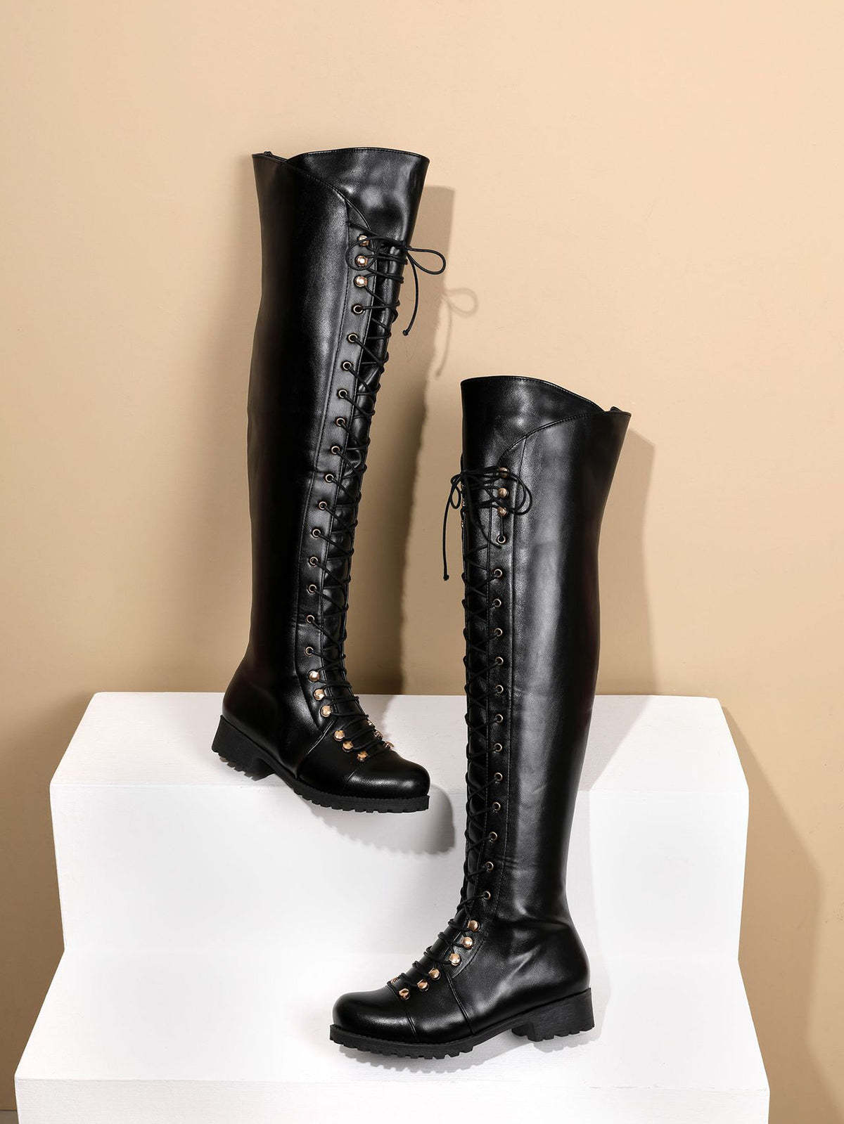 Lace-Up Over-the-Knee Riding Boots
