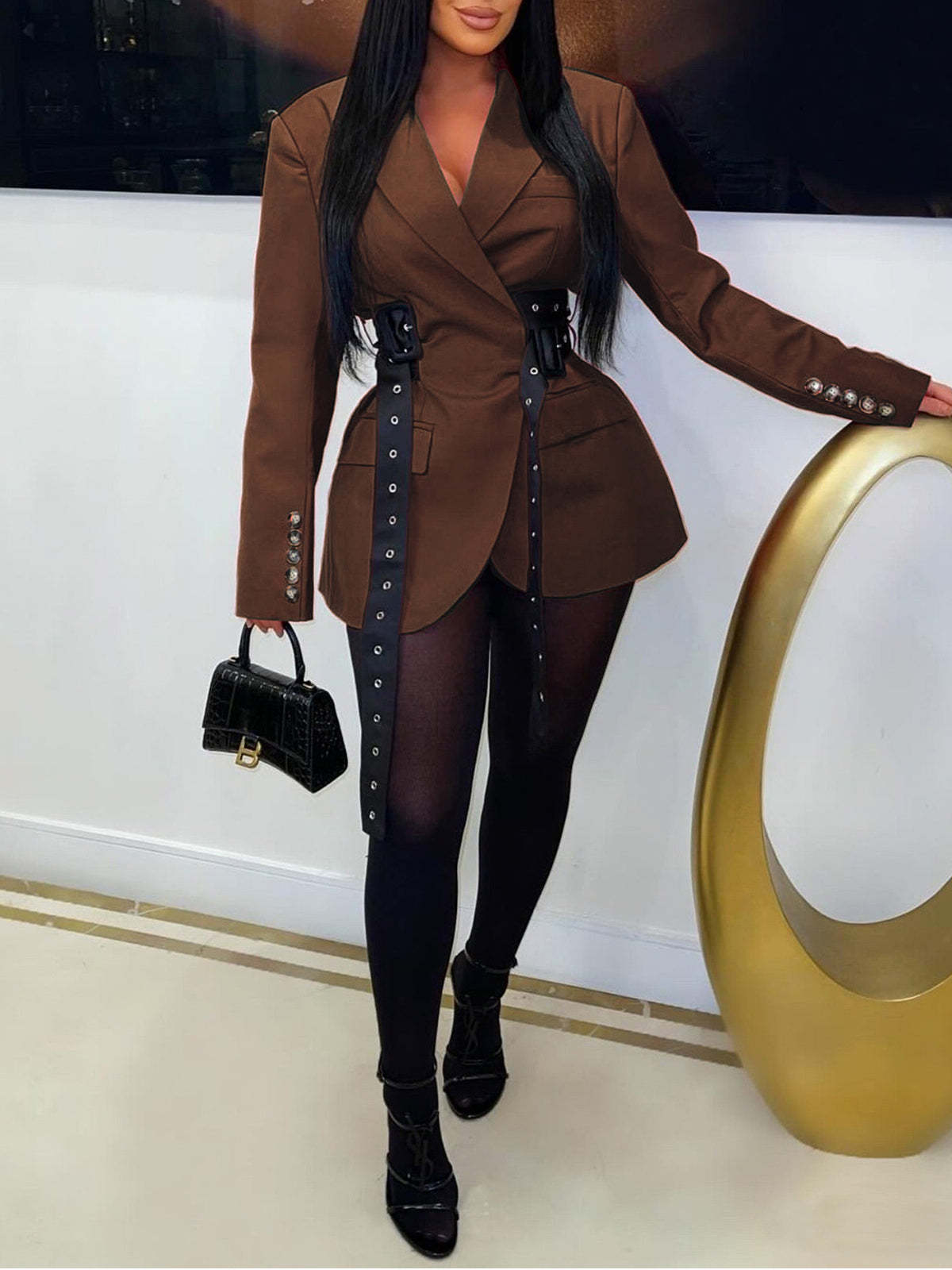 Belted Button Blazer Jacket