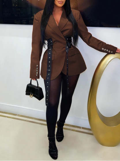 Belted Button Blazer Jacket