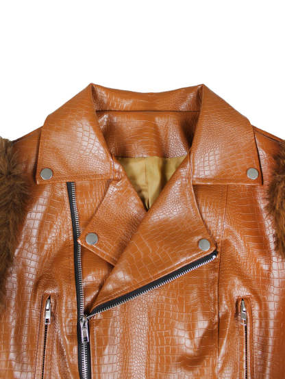 PU Leather Patchwork Moto Jacket