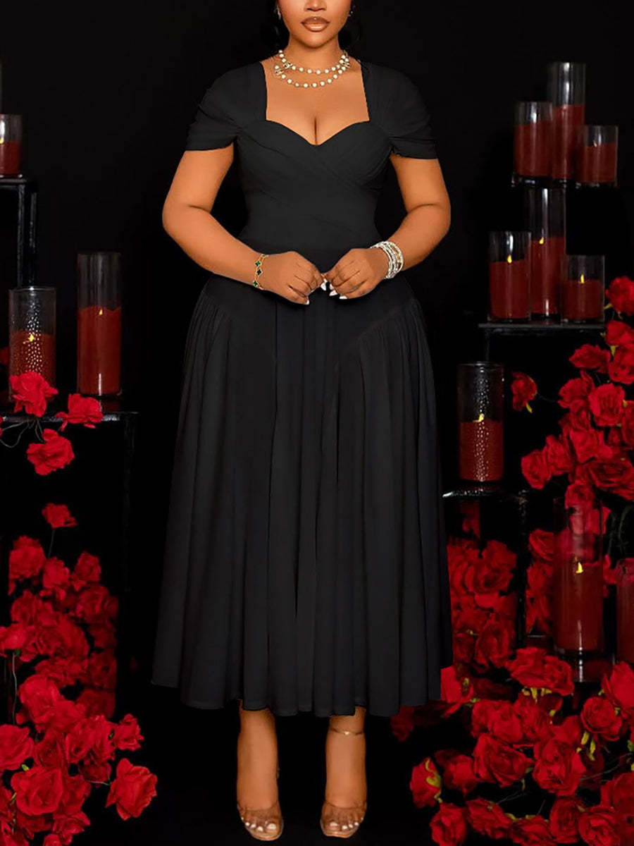 Plus Size Sweetheart Neckline Elegant Midi Dress