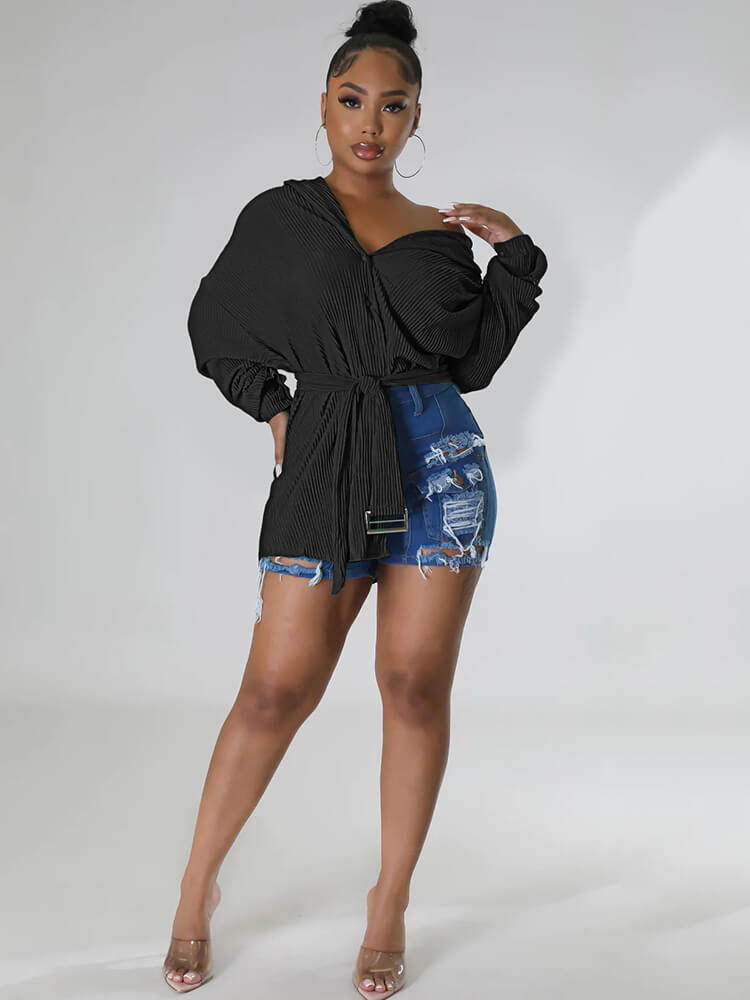 Long Sleeve Ribbed Mini Shirt Dress