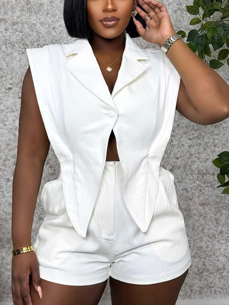 Solid Sleeveless Asymmetrical Romper with Elastic Waist | Romper