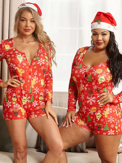 Christmas Print Long Sleeve Romper
