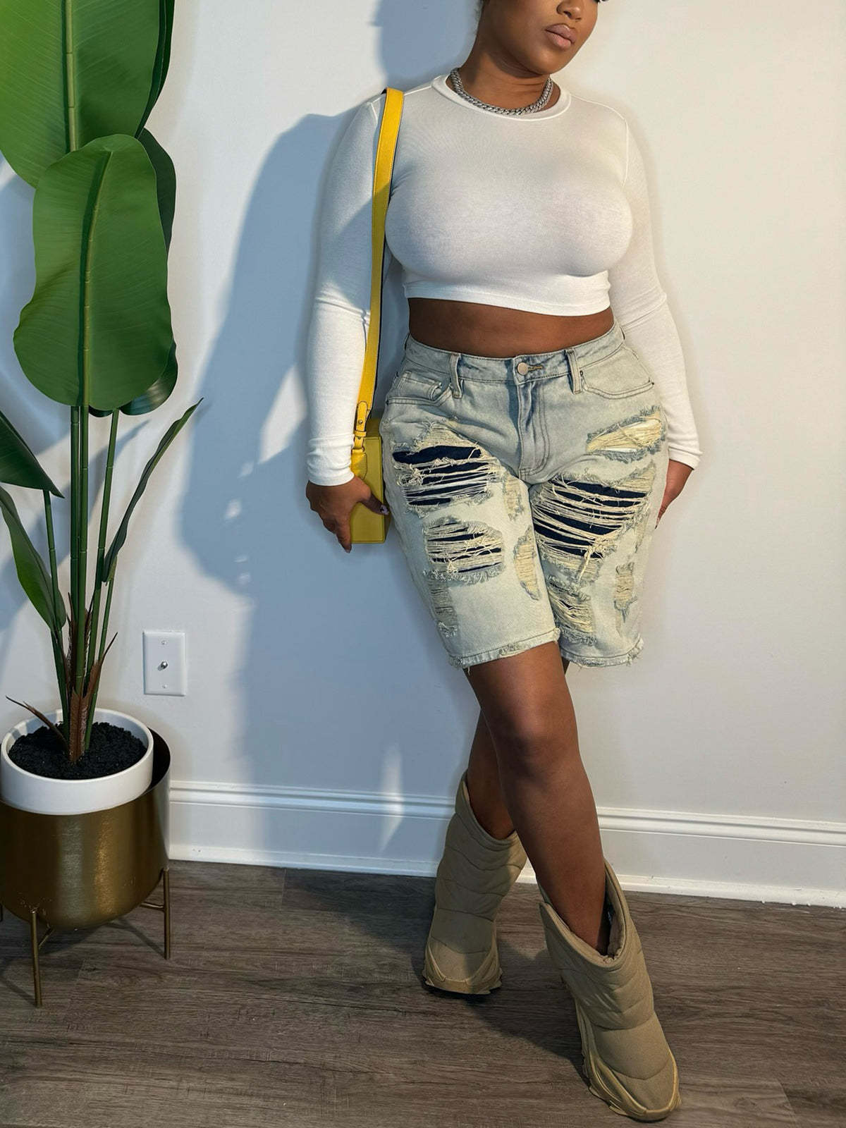 Distressed Patchwork Denim Shorts