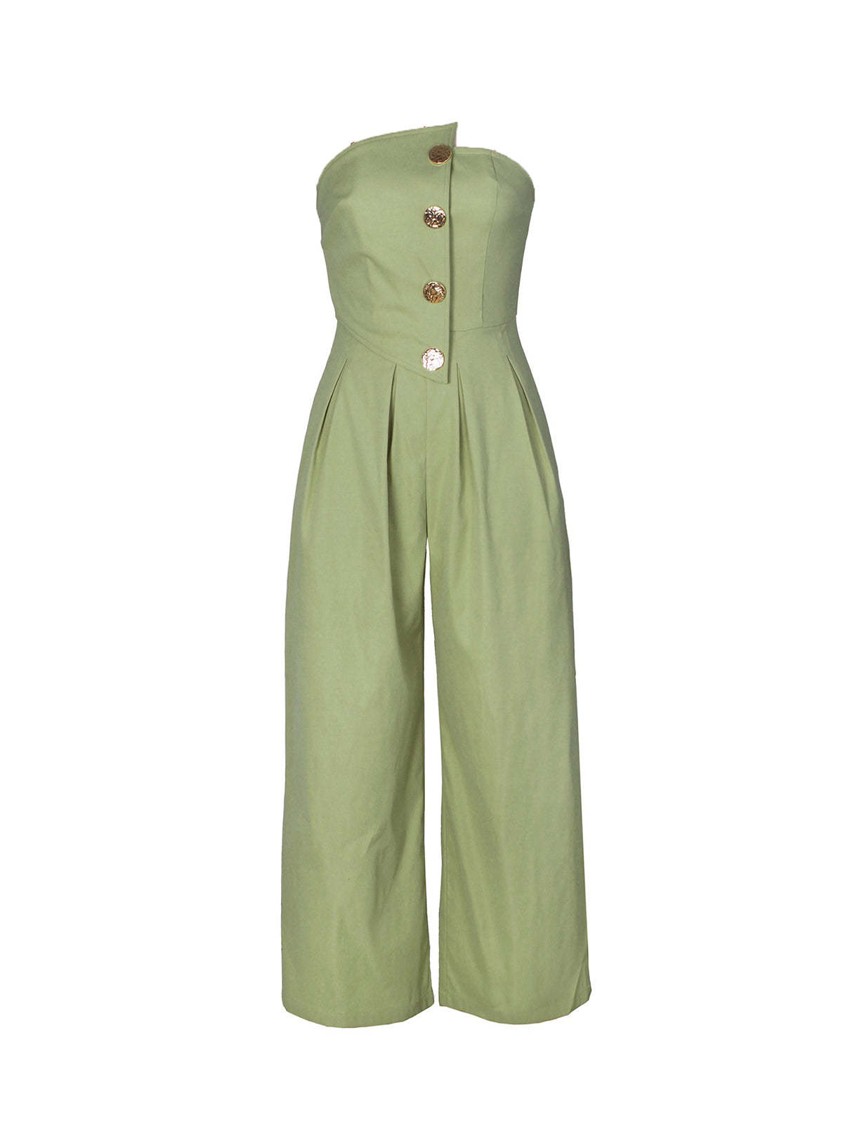 Strapless Button Wide-Leg Jumpsuit