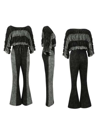 Two Pieces Solid Color Ruched Pants Set