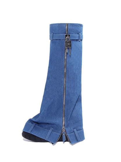 Western Platform Wedge Denim Boots