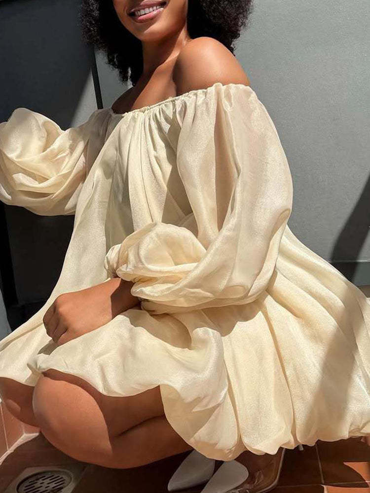 Plus Size Off Shoulder Puff Sleeve Dress