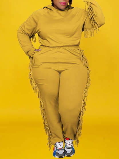 Two Pieces Plus Size Fringe Hooded Tracksuit