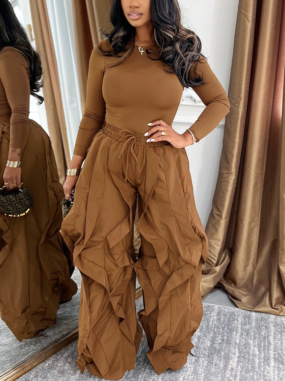 Two Piece Layered Ruched Pants Set