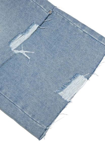 Asymmetrical Distressed Denim Capri Pants