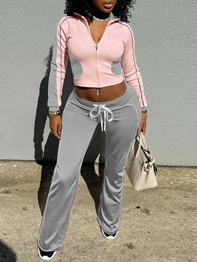 Stand Collar Slim Fit Fitness Jacket and Shorts Set