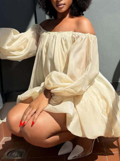 Plus Size Off Shoulder Puff Sleeve Dress