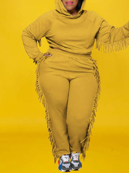 Two Pieces Plus Size Fringe Hooded Tracksuit