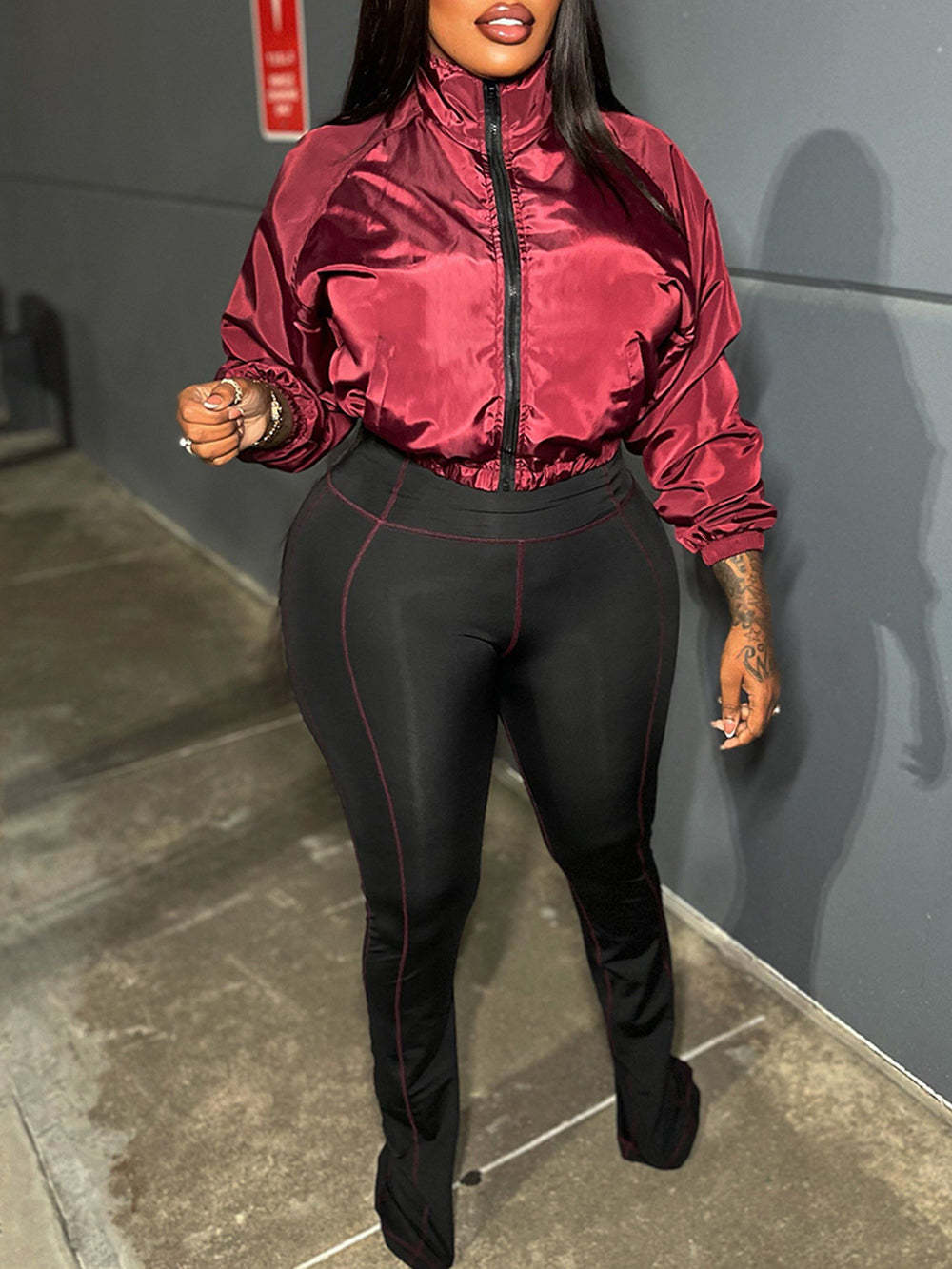 Metallic Cropped Jacket High Waist Leggings Set | Street Chic Tracksuits