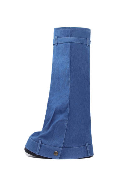 Western Platform Wedge Denim Boots