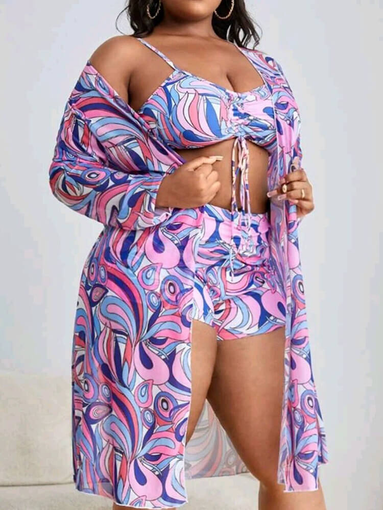 Plus Size Three Piece Floral Print Short Set