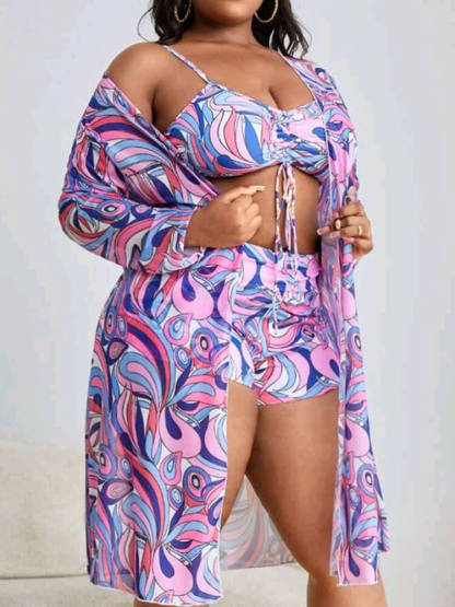 Plus Size Three Piece Floral Print Short Set