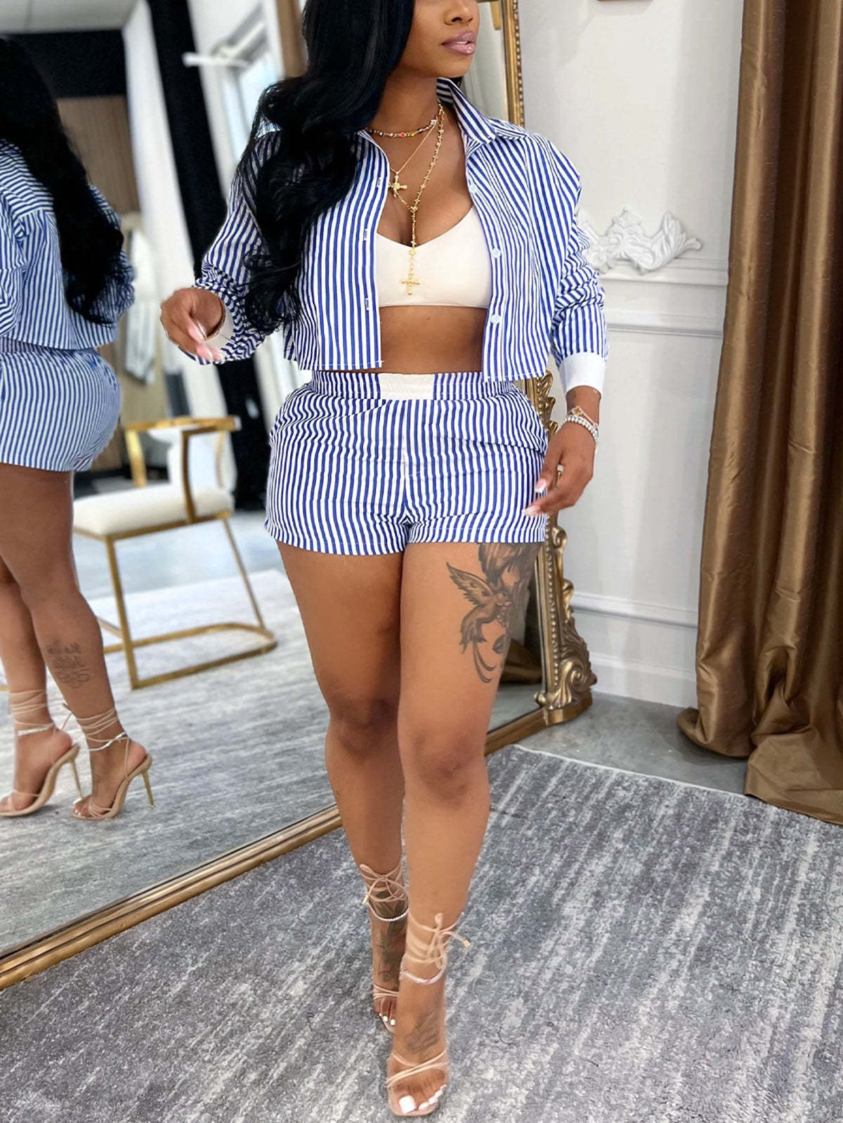 Striped Shirt Shorts Set