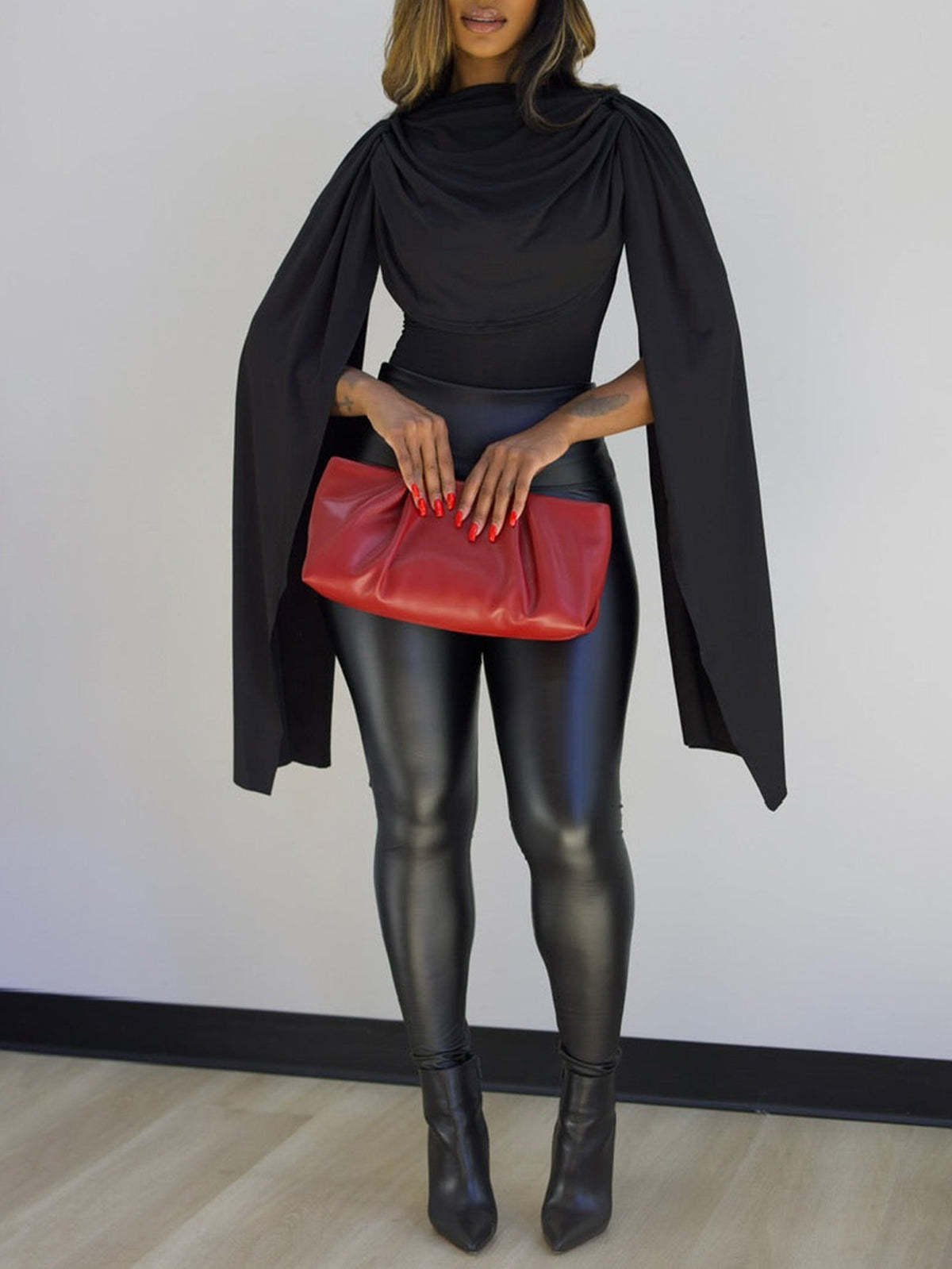 Draped Round Neck Cape Sleeve Romper