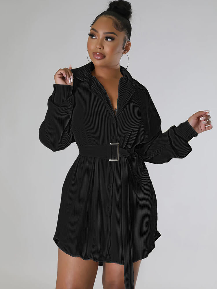 Long Sleeve Ribbed Mini Shirt Dress