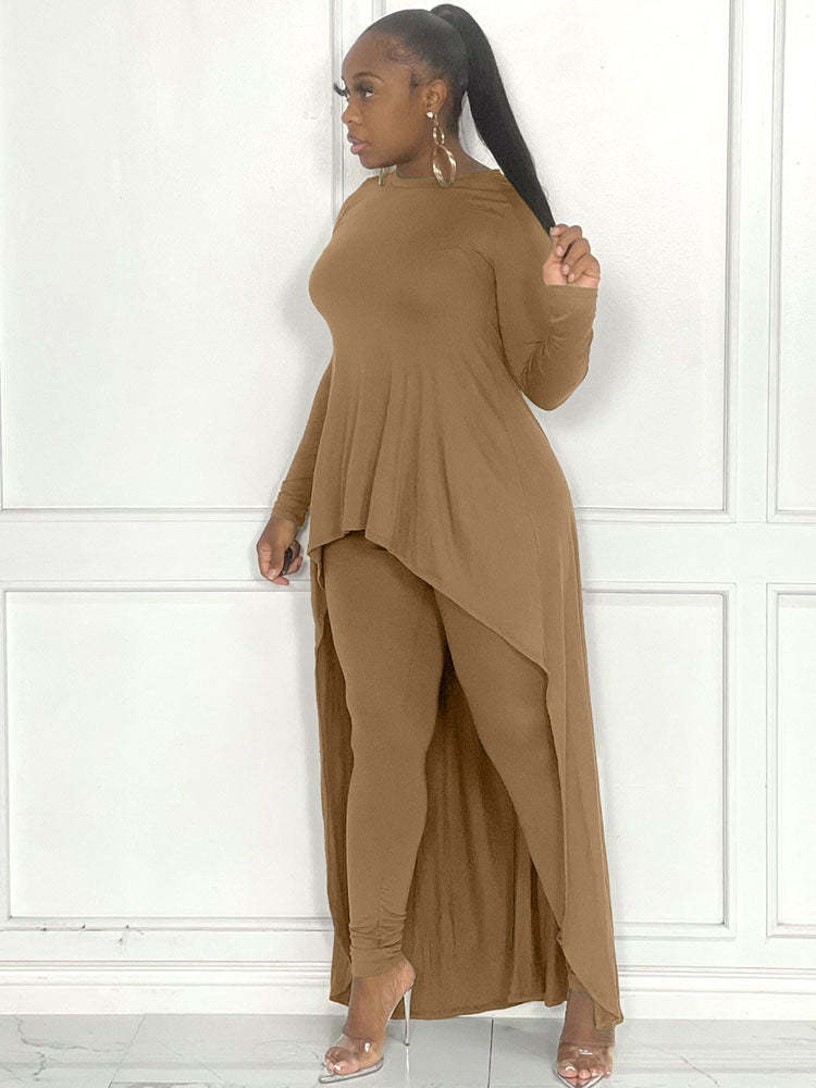 Irregular Top and Skinny Pants Two-Piece Set