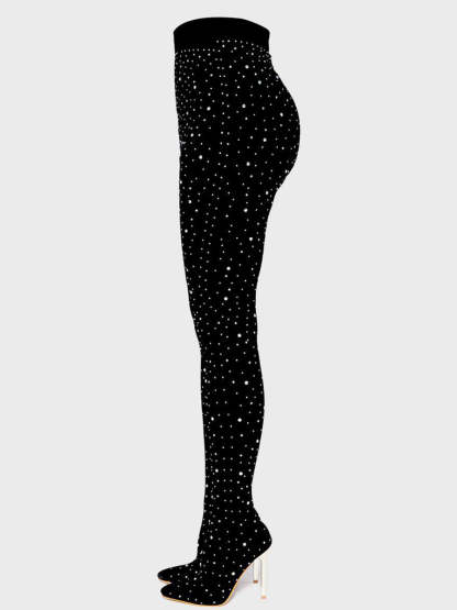 Rhinestone Stiletto Pointed Toe Pants Boots