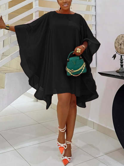 Solid Chiffon Cape Overlay Dress