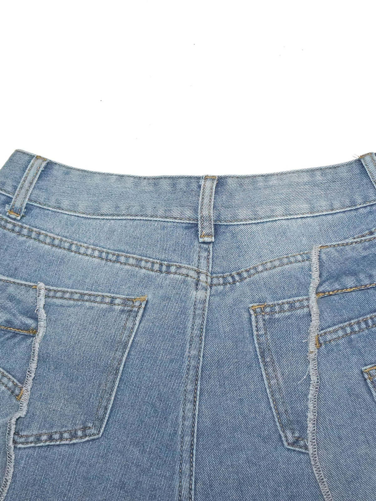 Asymmetrical Distressed Denim Capri Pants