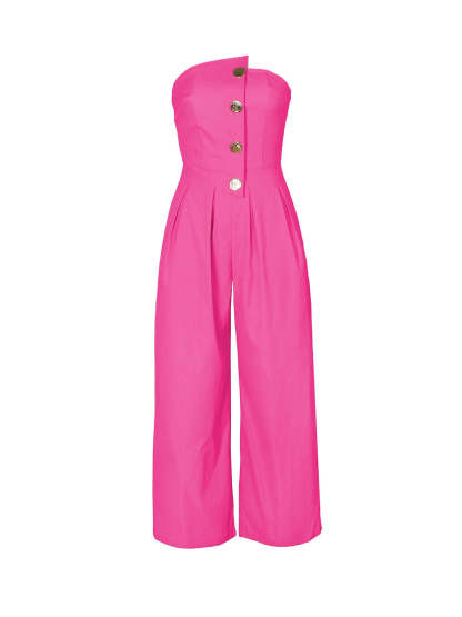 Strapless Button Wide-Leg Jumpsuit