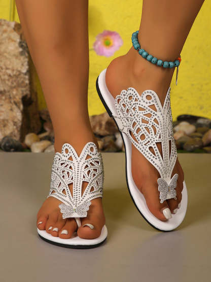 Butterfly Rhinestone Beach Flip Flops