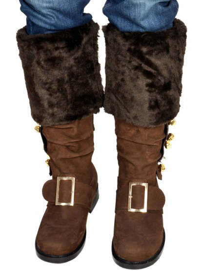 Fur Trim Buckles Bell Decor Santa Boots