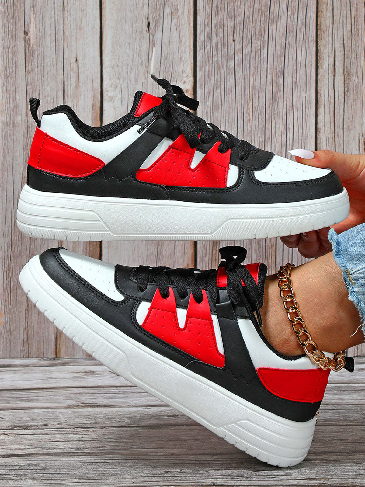 Colorblock Platform Lace-Up Sneakers