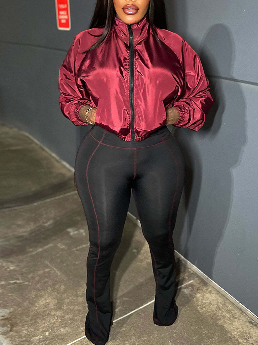 Zip-Up Cropped Jacket Leggings Set