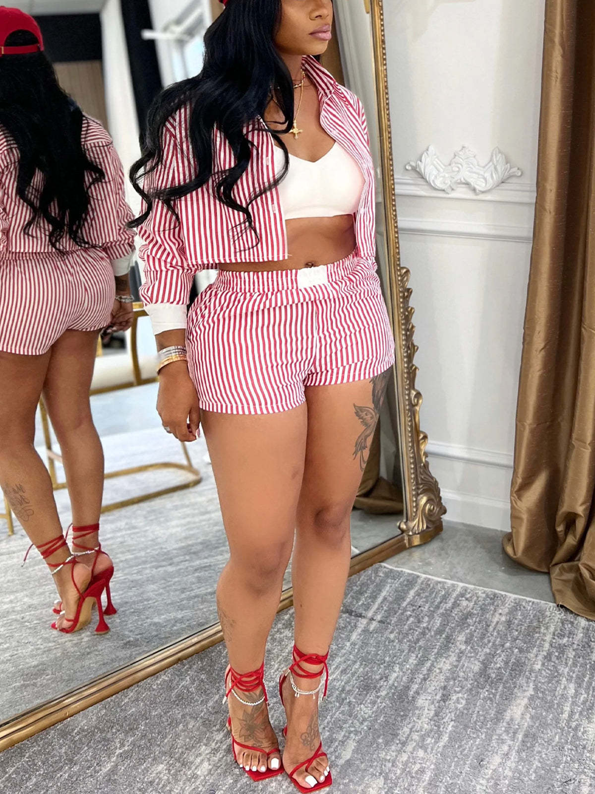 Striped Shirt Shorts Set
