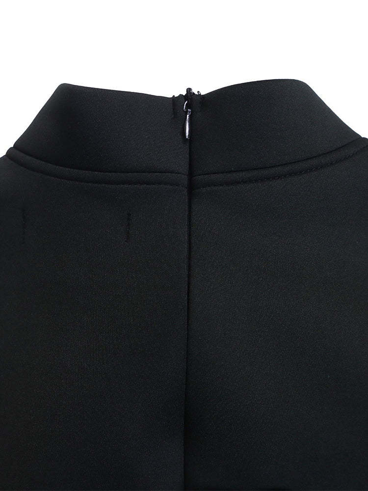 Puff Sleeve Bow-Tie Neck Flared Midi Dress