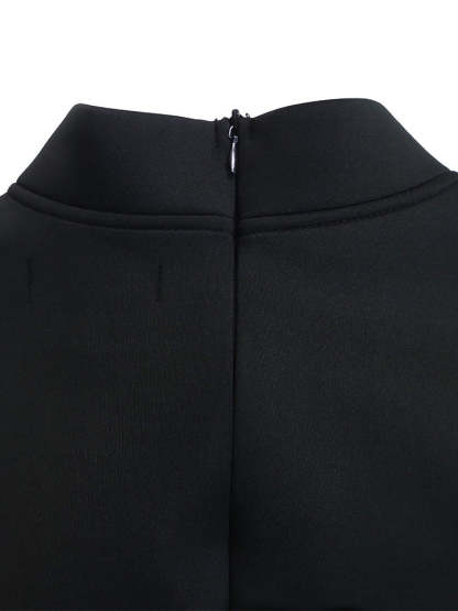 Puff Sleeve Bow-Tie Neck Flared Midi Dress