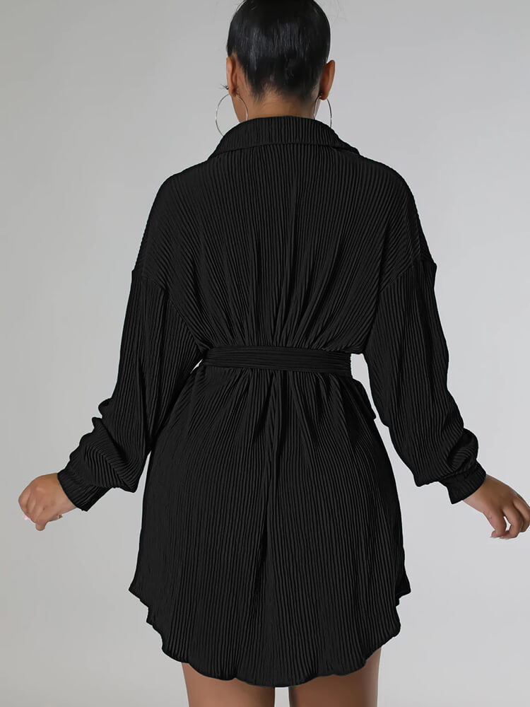 Long Sleeve Ribbed Mini Shirt Dress
