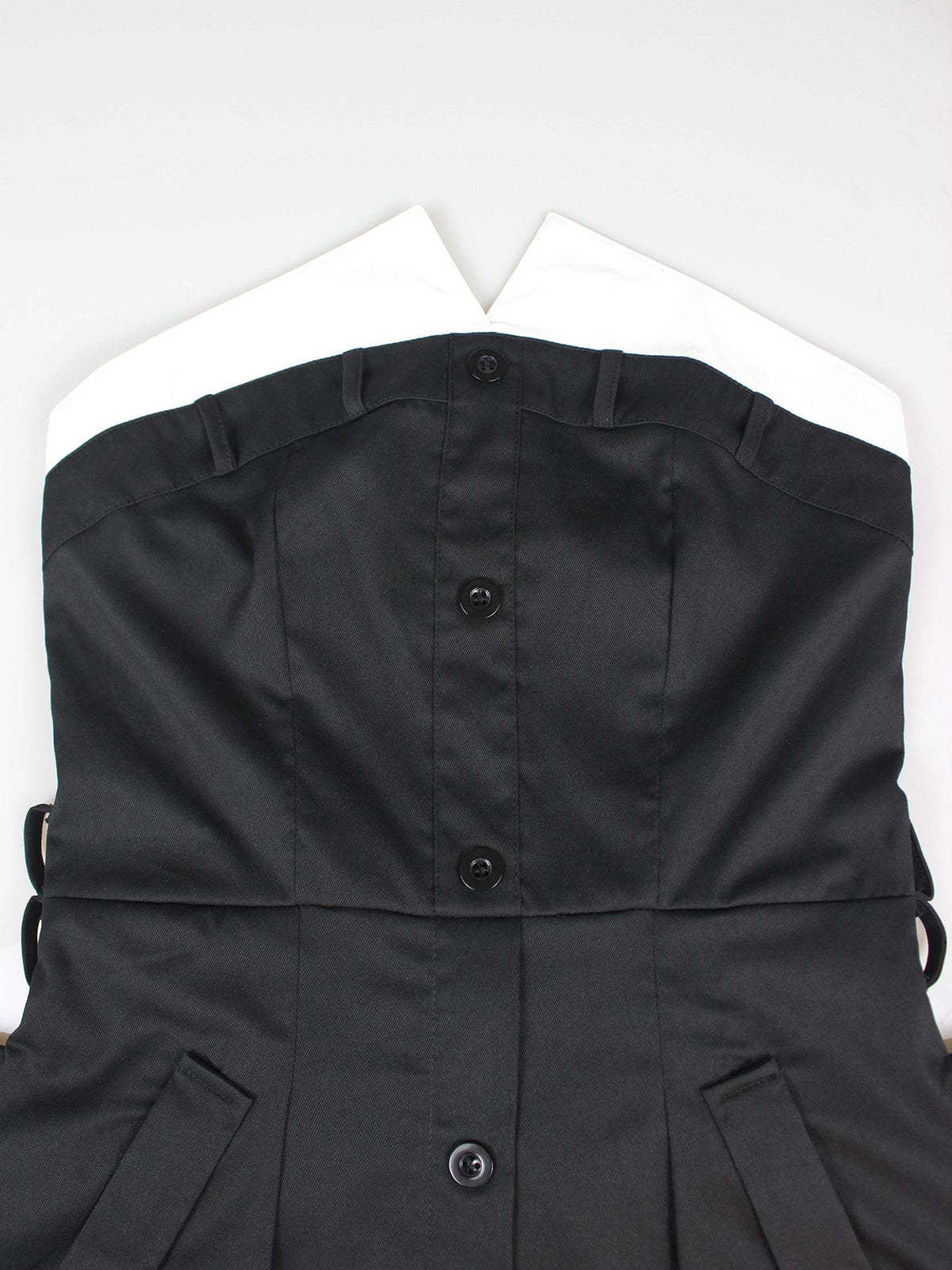 Strapless Button Front Belted A-Line Maxi Dress