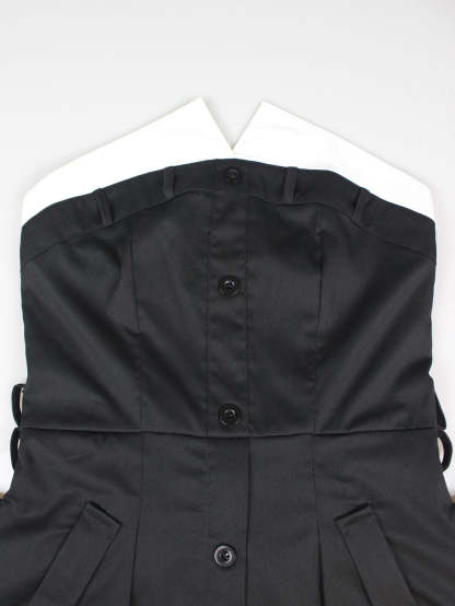 Strapless Button Front Belted A-Line Maxi Dress