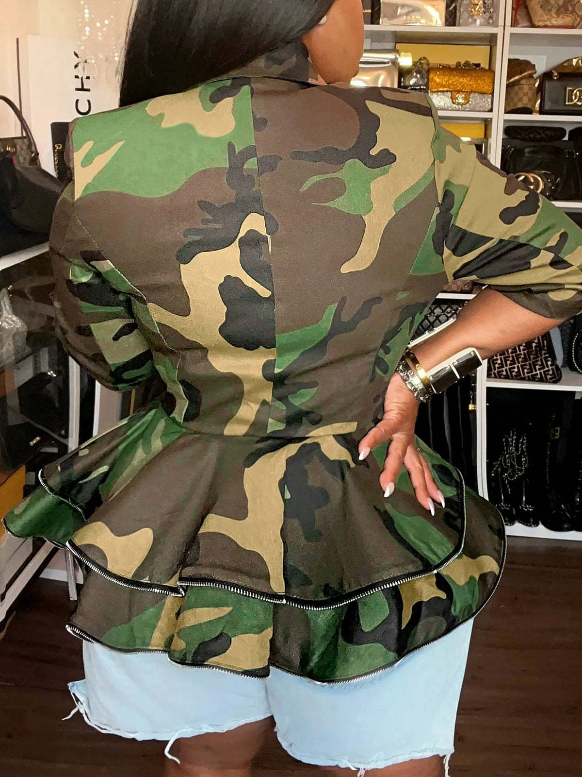 Camouflage Print Double Breasted Blazer Jacket
